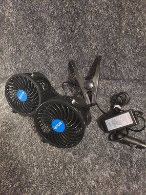 QIFUN 12V Dual Head Car Fan 360° Adjustable Clip Fan 4 Inch
